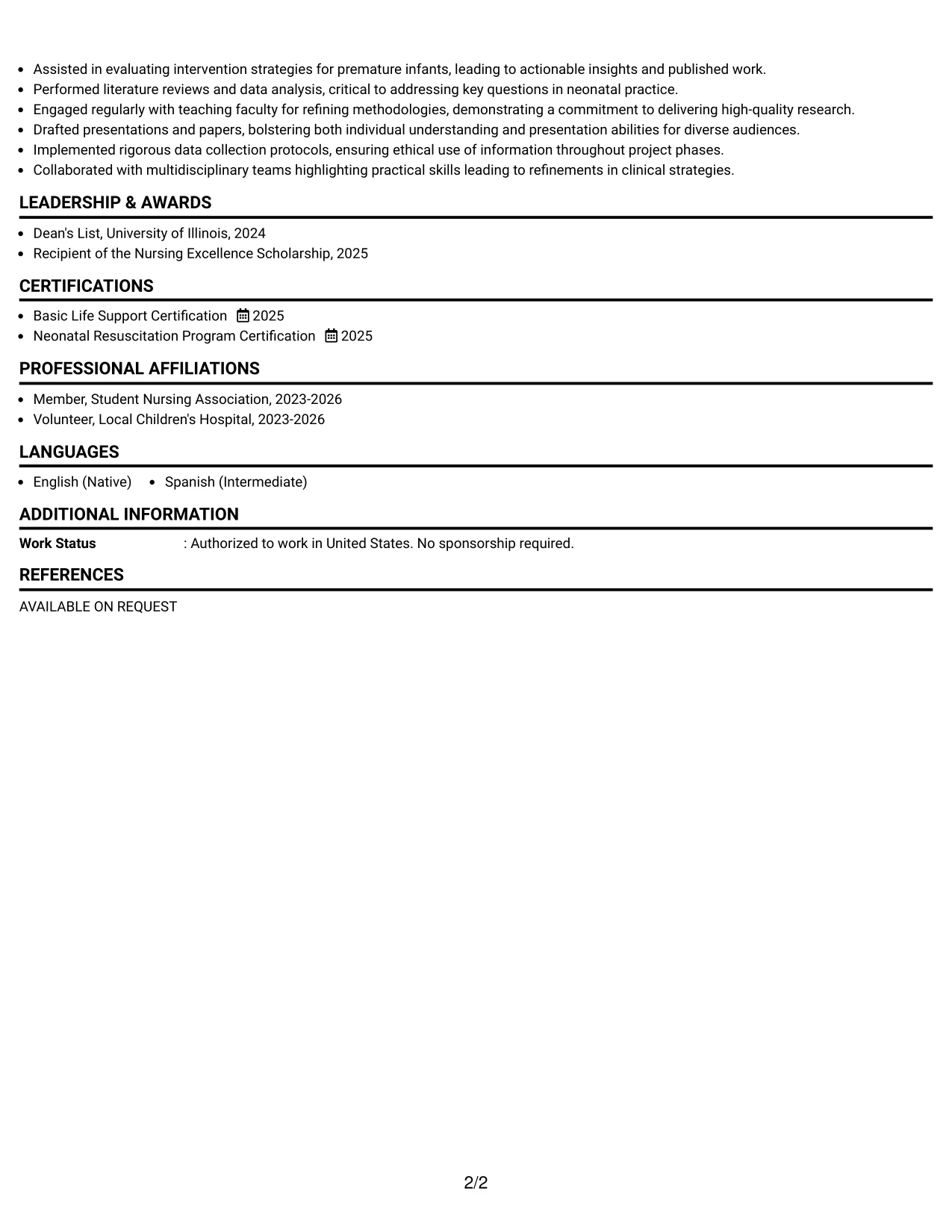 Resume Example Page 2