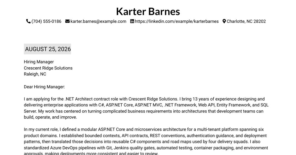 30+ .NET Architect Cover Letter Templates with Example 2026