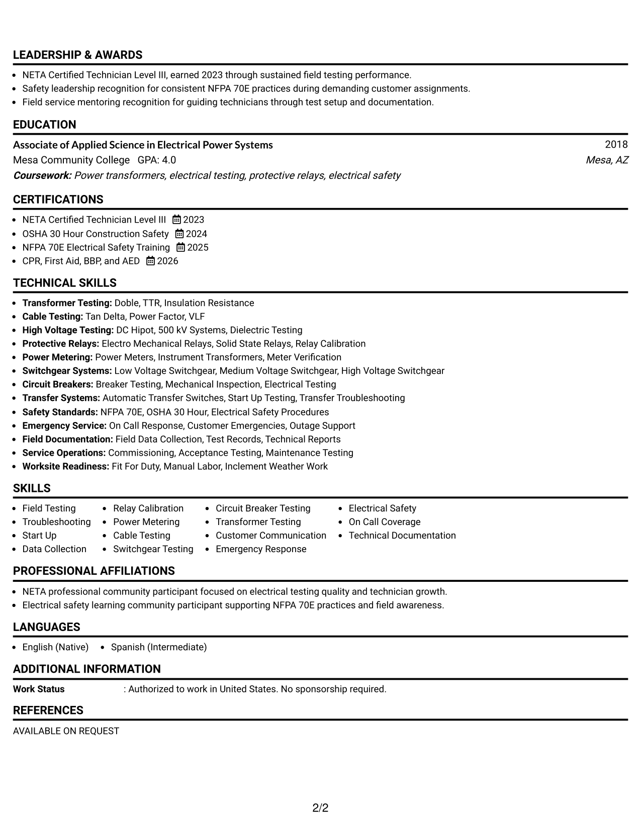 Resume Example Page 2
