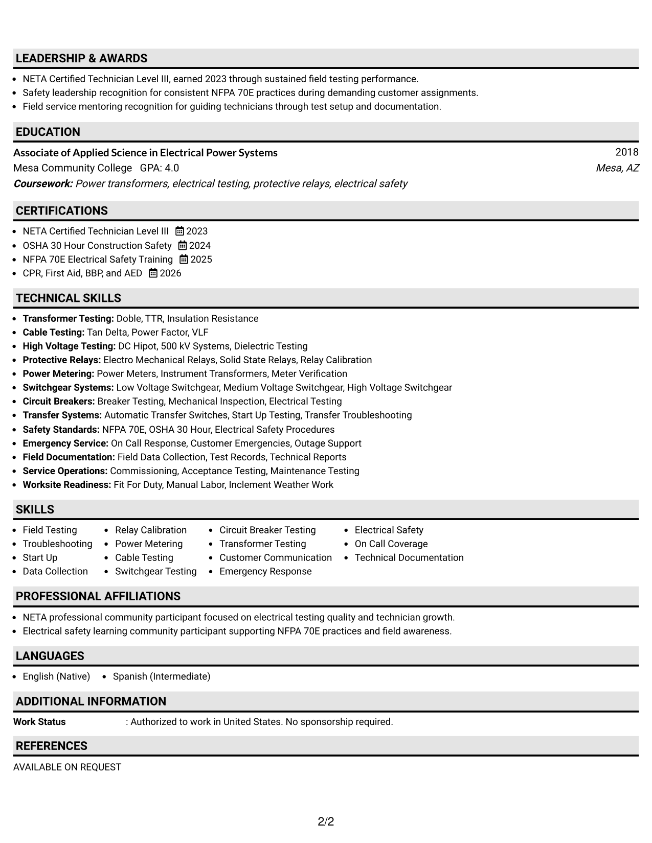 Resume Example Page 2