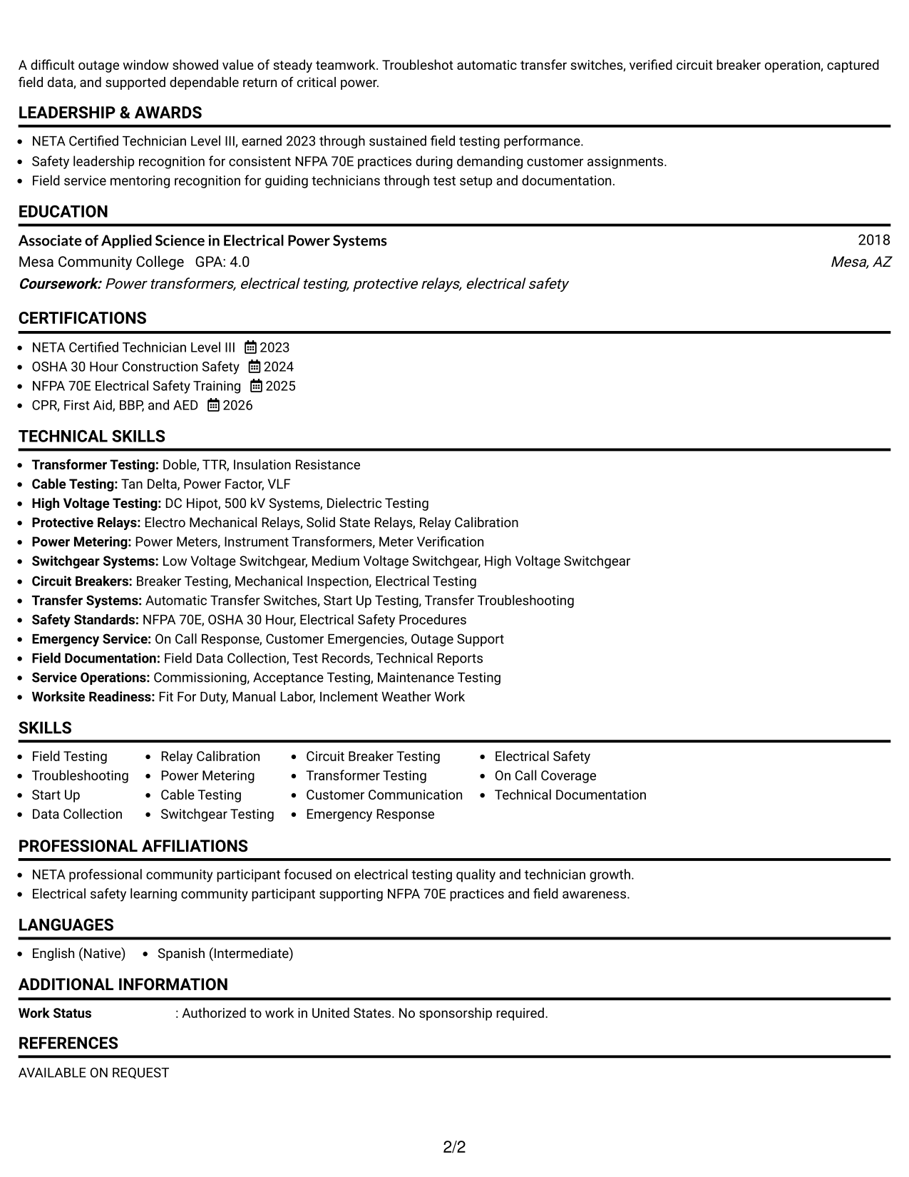 Resume Example Page 2