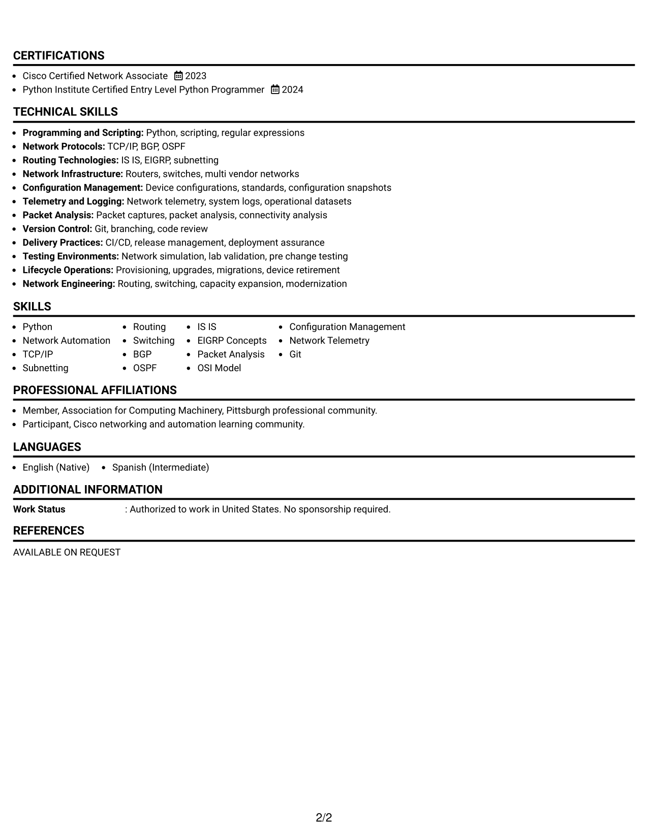 Resume Example Page 2