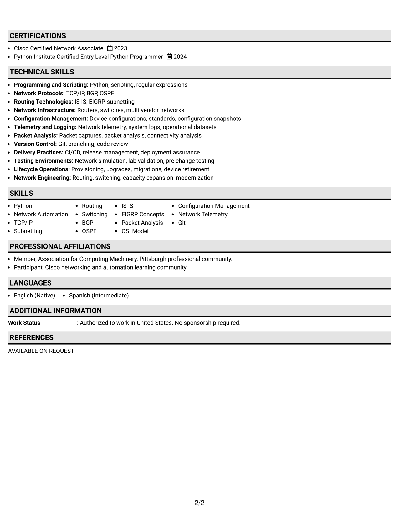 Resume Example Page 2