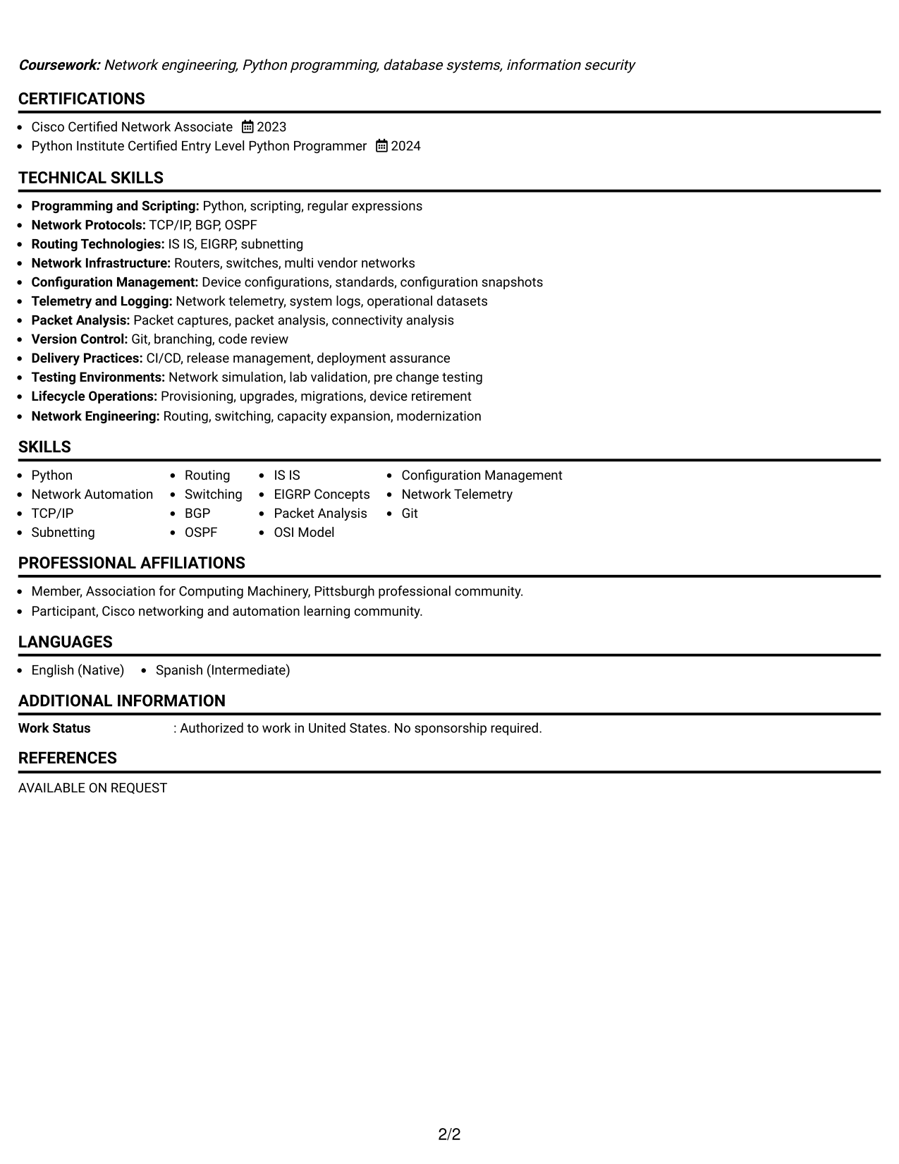 Resume Example Page 2