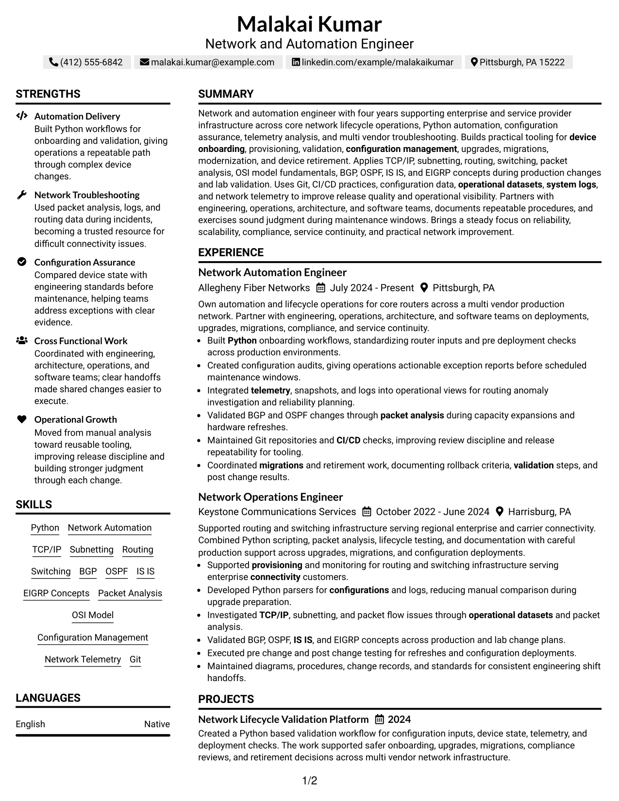 Resume Example Page 1