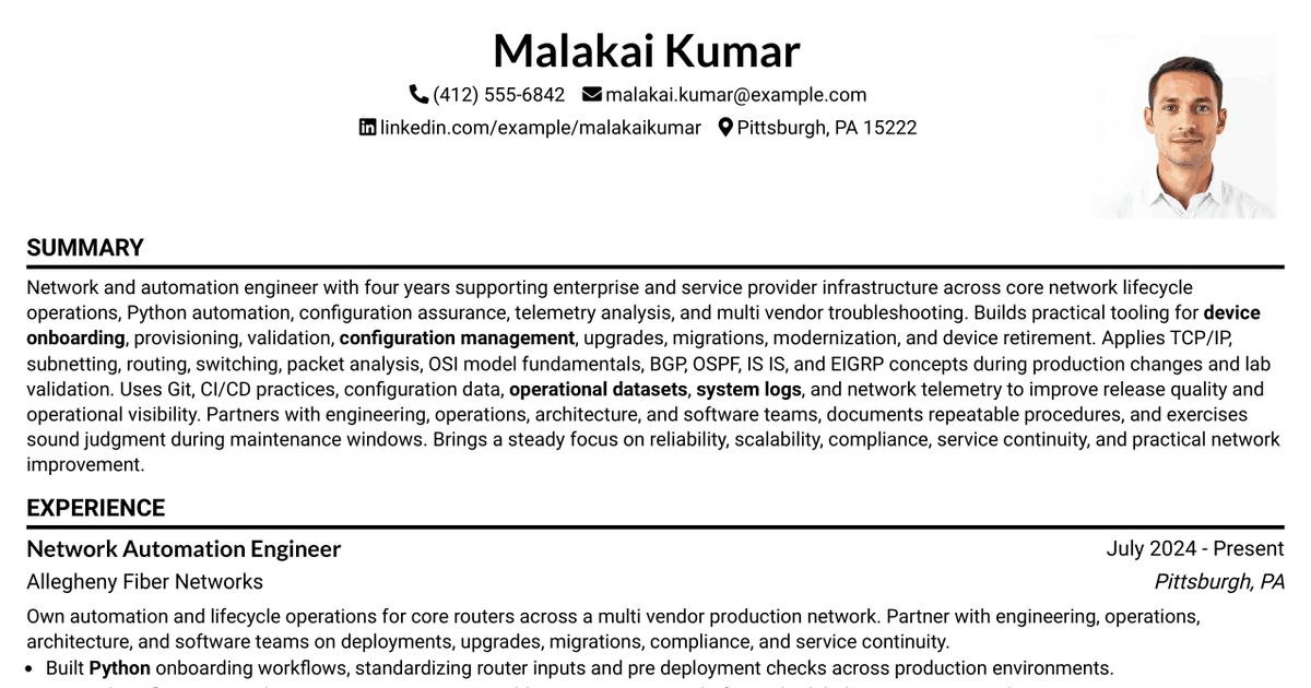 7 Network & Automation Engineer Resume Templates with Example