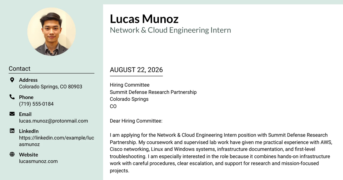 30+ Network & Cloud Engineering Intern Cover Letter Templates with Example 2026