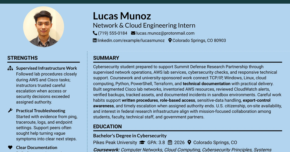 33 Network & Cloud Engineering Intern Resume Templates with Example 2026 (ATS-Optimized)