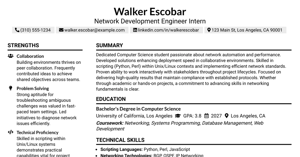 33 Network Development Engineer Intern Resume Templates with Example 2026 (ATS-Optimized)