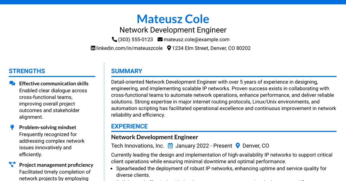 33 Network Development Engineer Resume Templates with Example 2026 (ATS-Optimized)