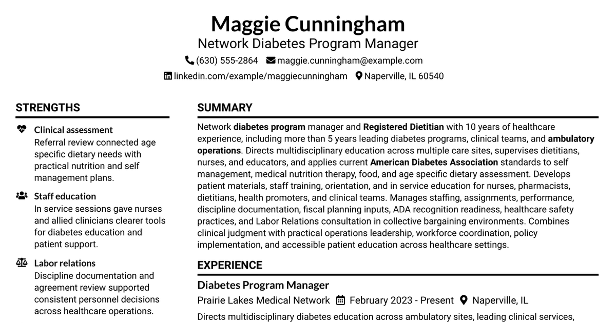 7 Network Diabetes Program Manager Resume Templates with Example