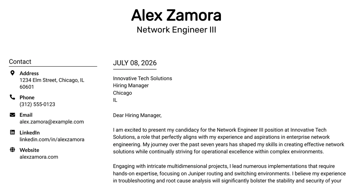 30+ Network Engineer III Cover Letter Templates with Example 2026