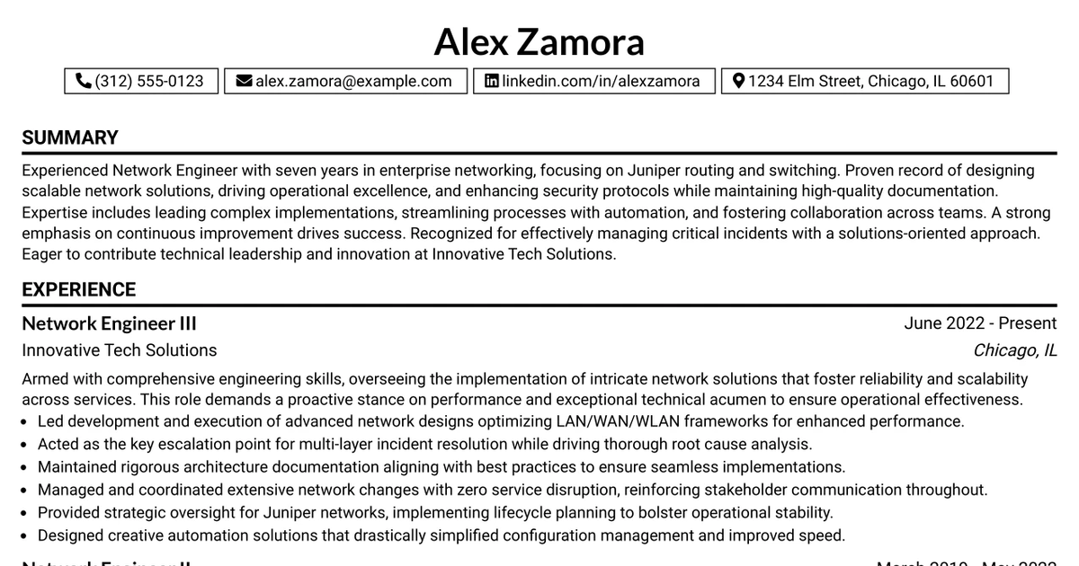 33 Network Engineer III Resume Templates with Example 2026 (ATS-Optimized)