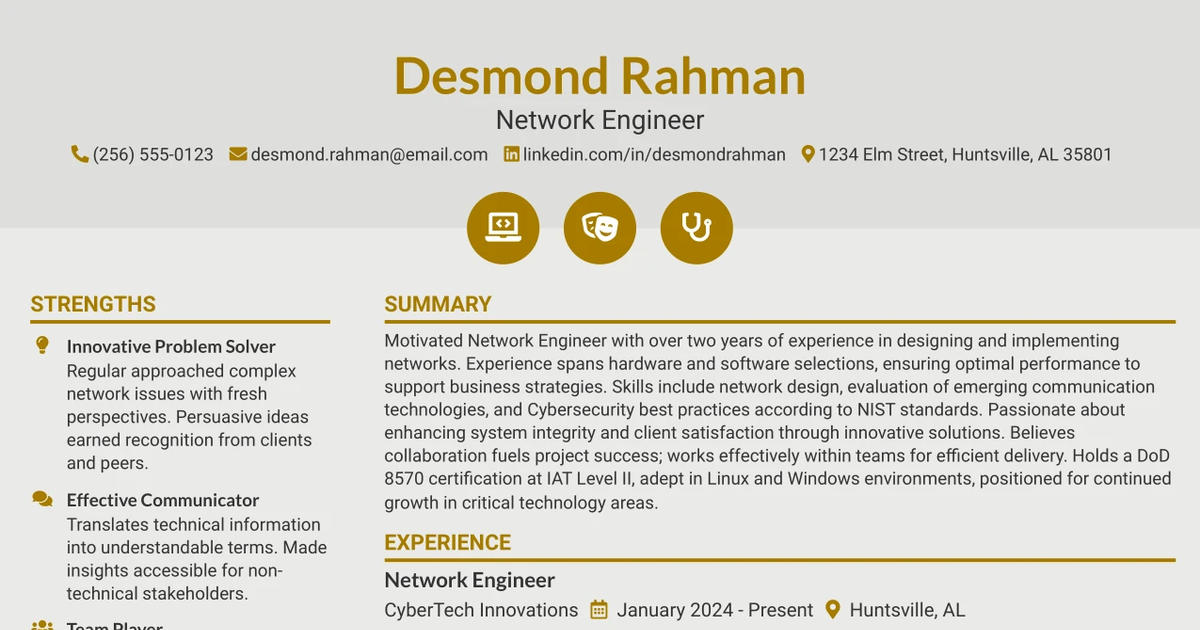33 Network Engineer Resume Templates with Example 2026 (ATS-Optimized)