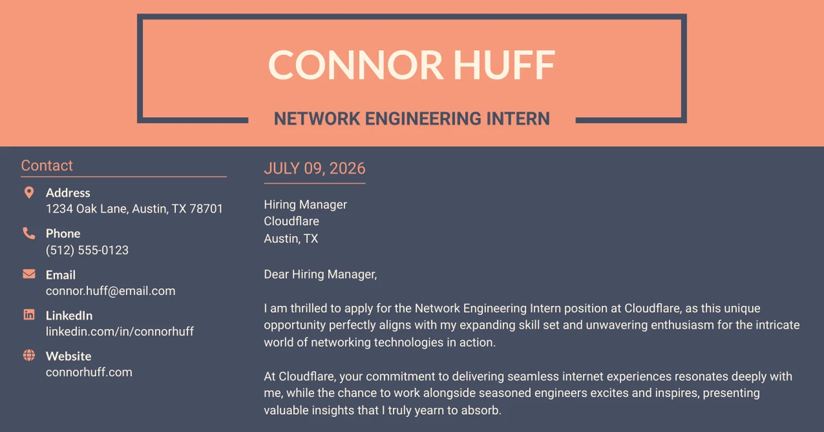 30+ Network Engineering Intern Cover Letter Templates with Example 2026