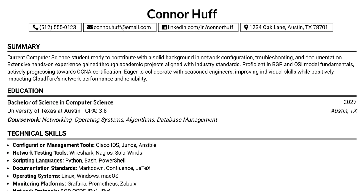 33 Network Engineering Intern Resume Templates with Example 2026 (ATS-Optimized)