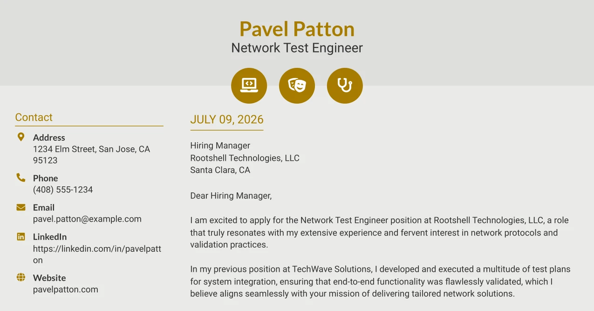 30+ Network Test Engineer Cover Letter Templates with Example 2026
