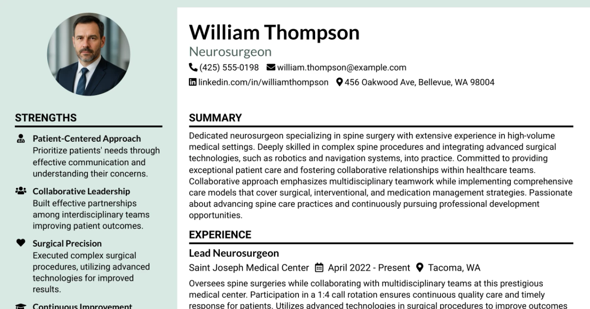 33 Neurosurgeon Resume Templates with Example 2026 (ATS-Optimized)