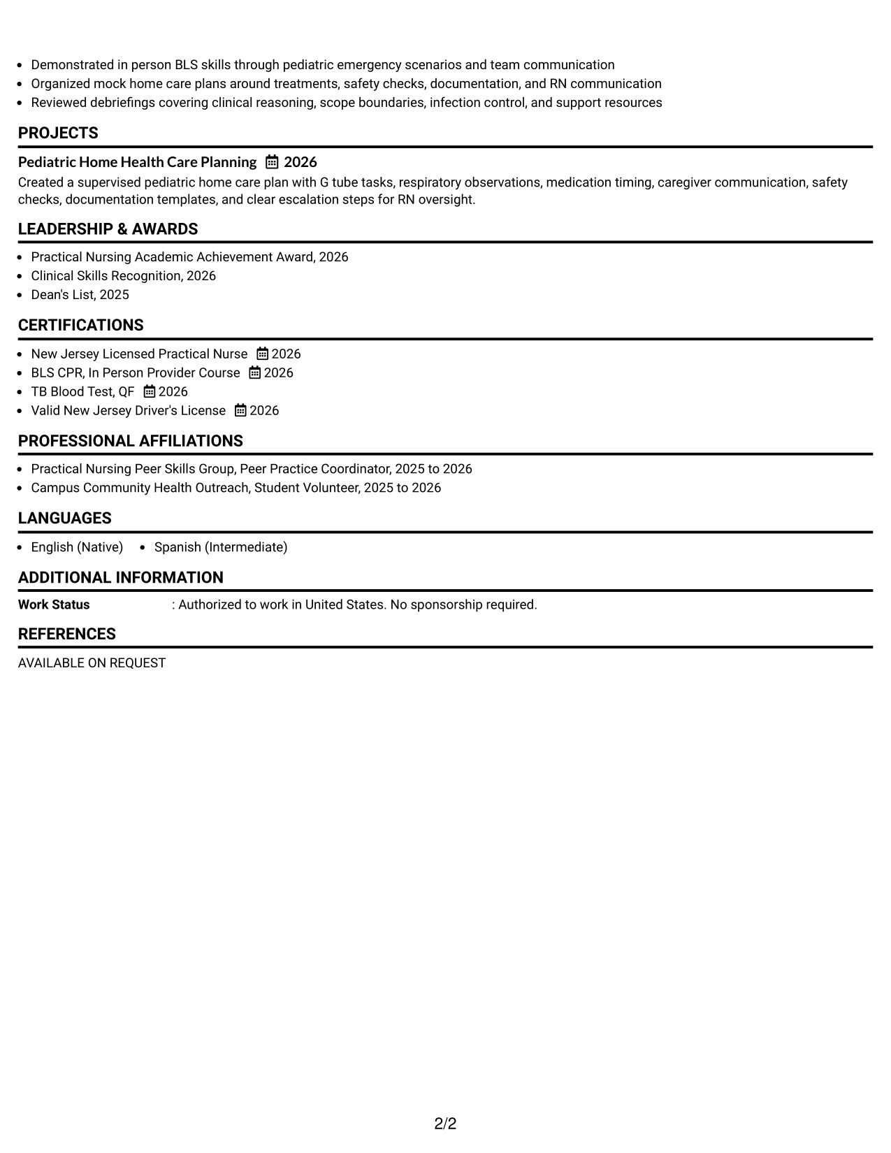 Resume Example Page 2