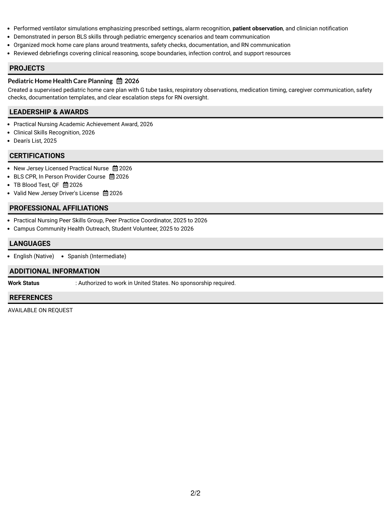 Resume Example Page 2