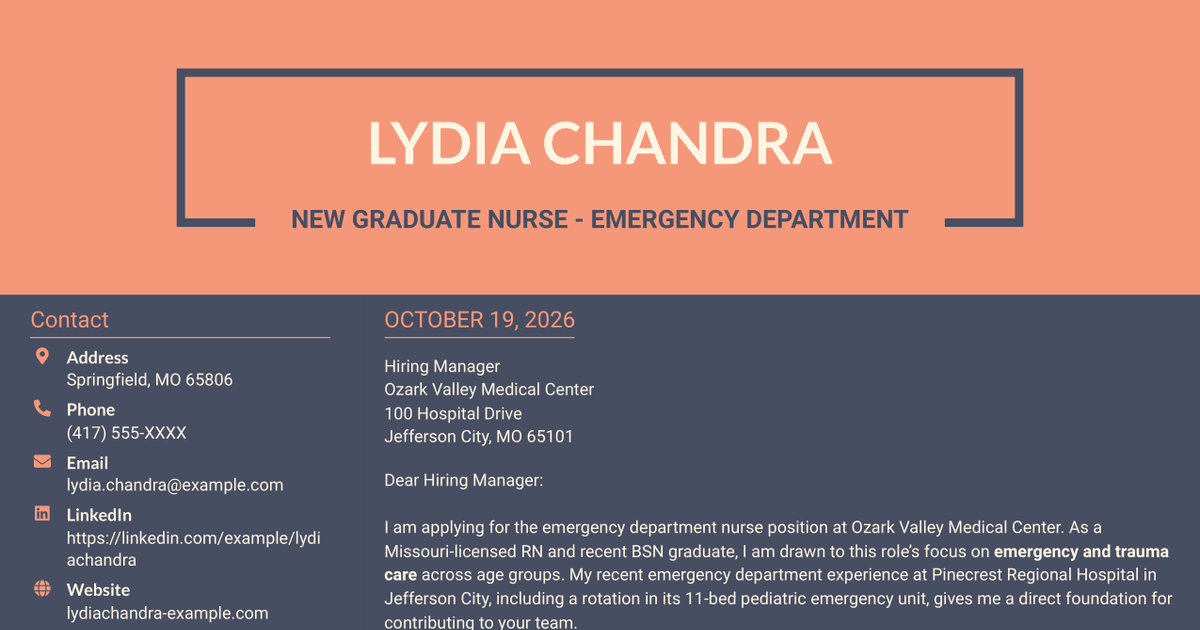 7 New Graduate Nurse - Emergency Department Cover Letter Templates with Example