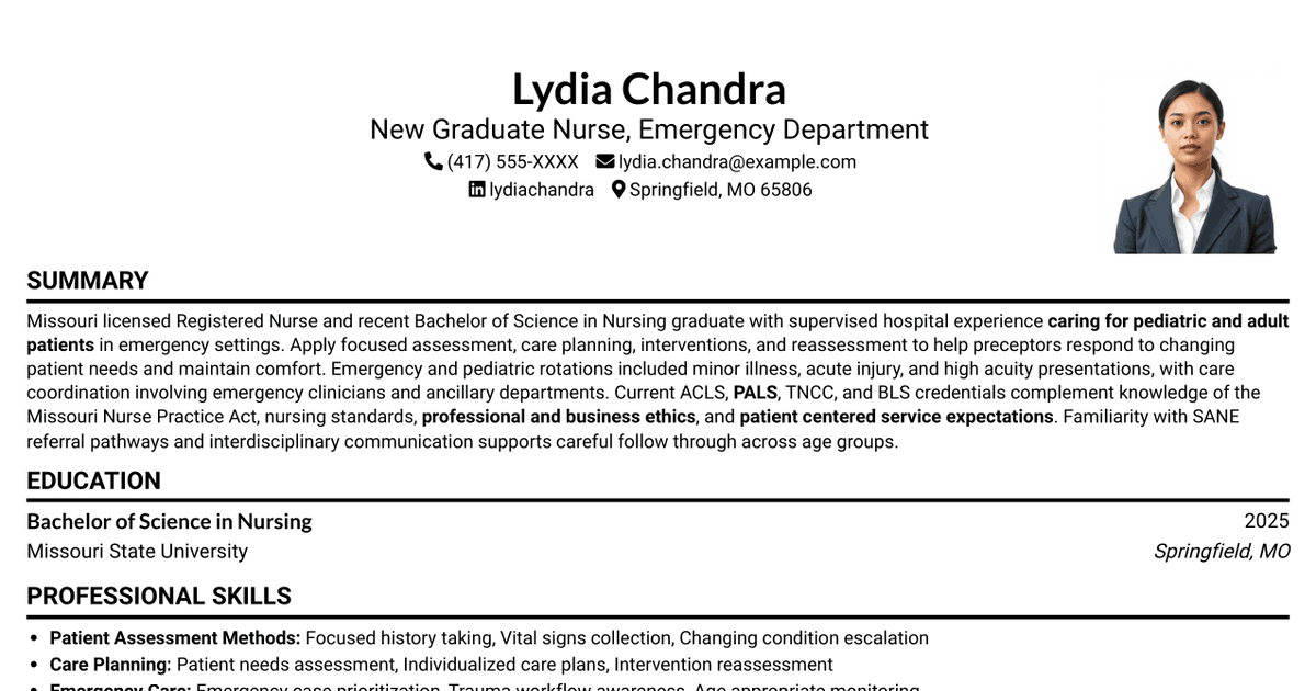 7 New Graduate Nurse - Emergency Department Resume Templates with Example