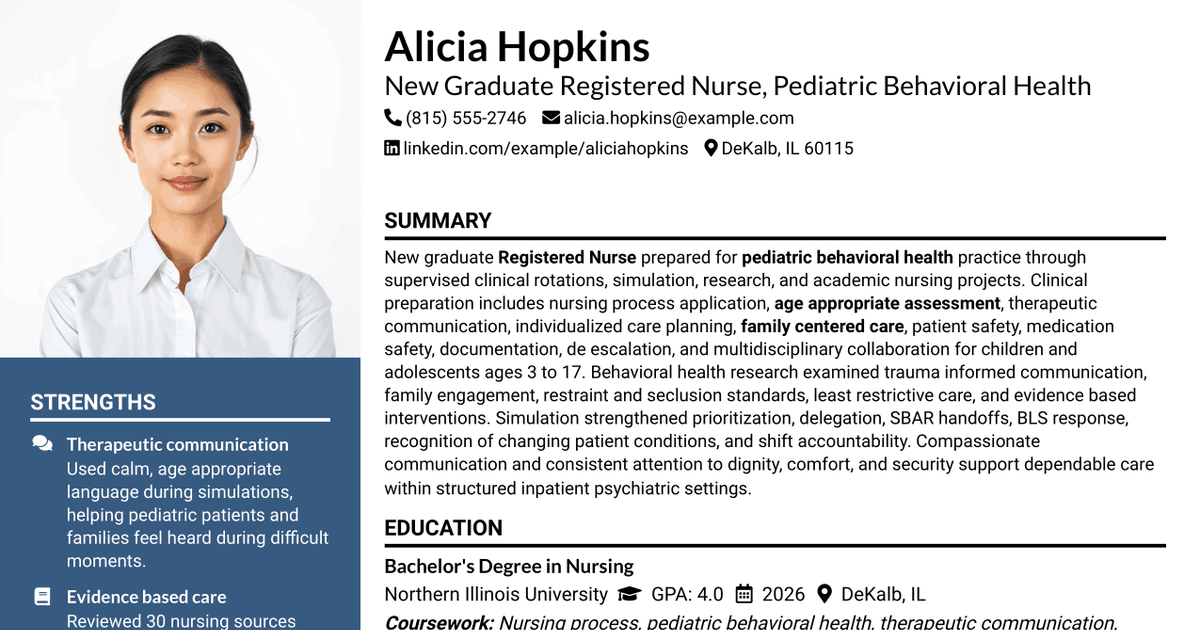 7 New Graduate Registered Nurse - Pediatric Behavioral Health Resume Templates with Example