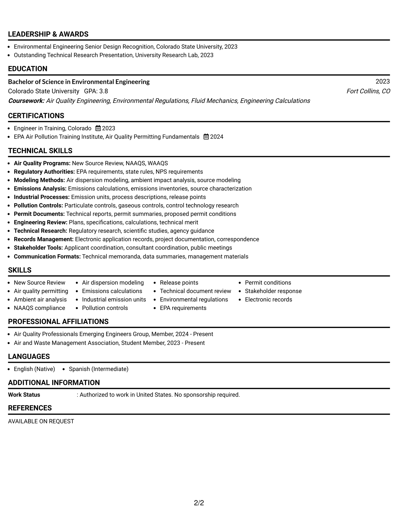 Resume Example Page 2