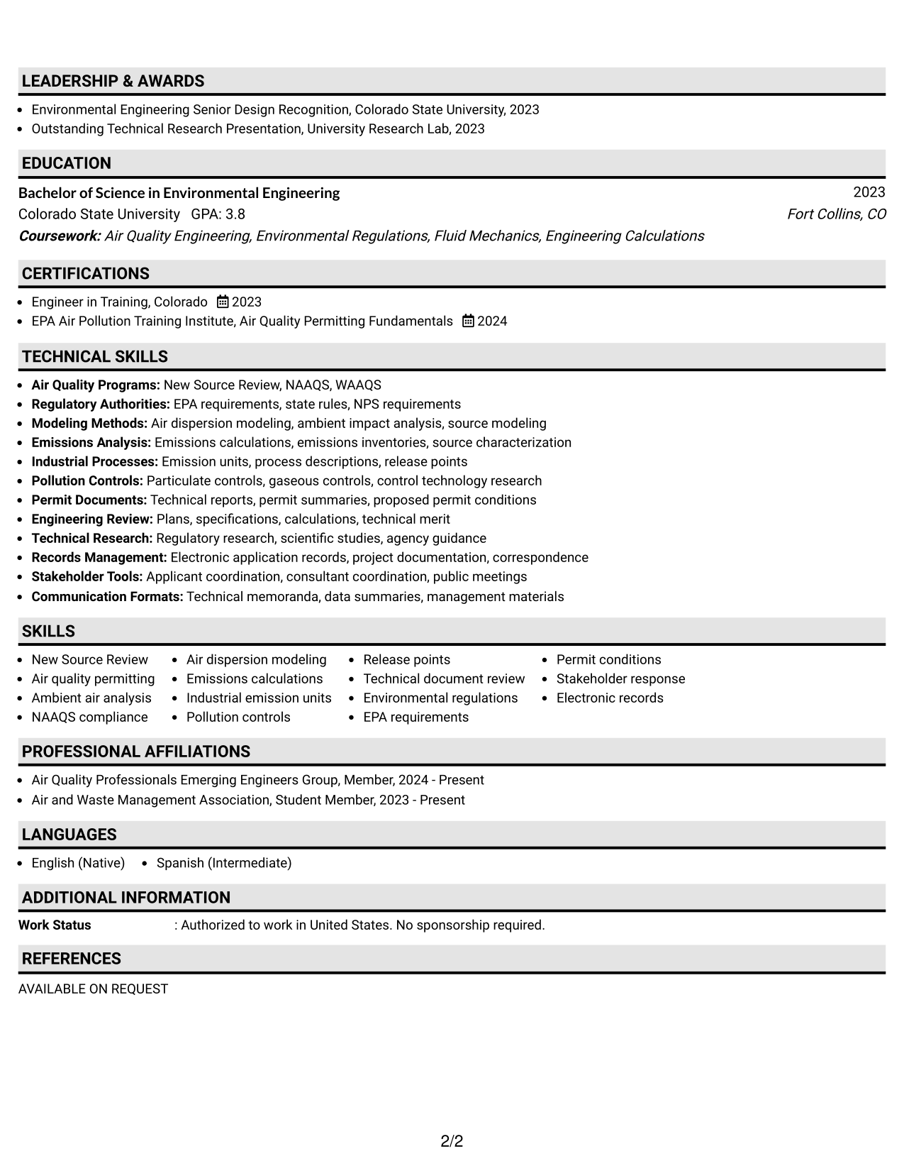 Resume Example Page 2