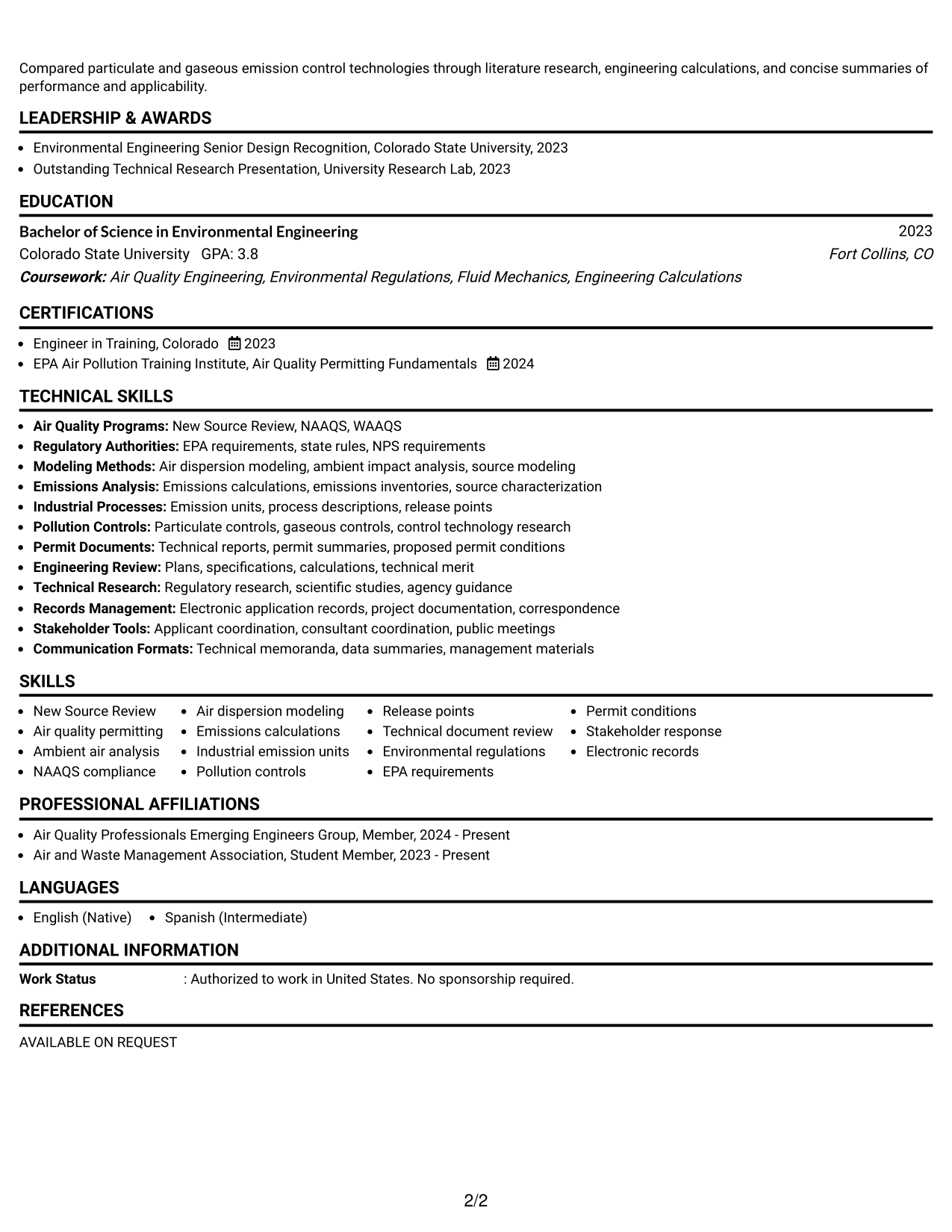 Resume Example Page 2