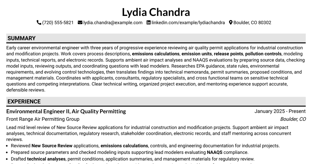 7 New Source Review Program Engineer II Resume Templates with Example