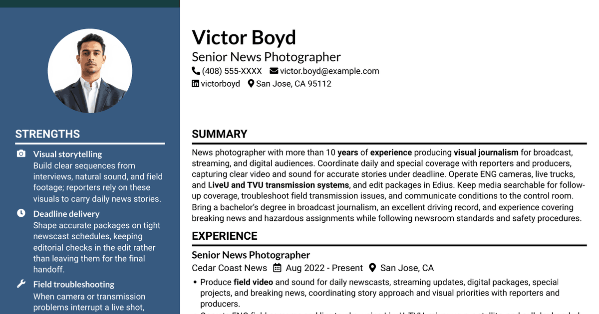 7 News Photographer - ENG Field Production Resume Templates with Example