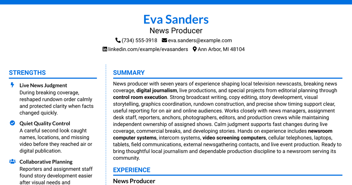 7 News Producer Resume Templates with Example