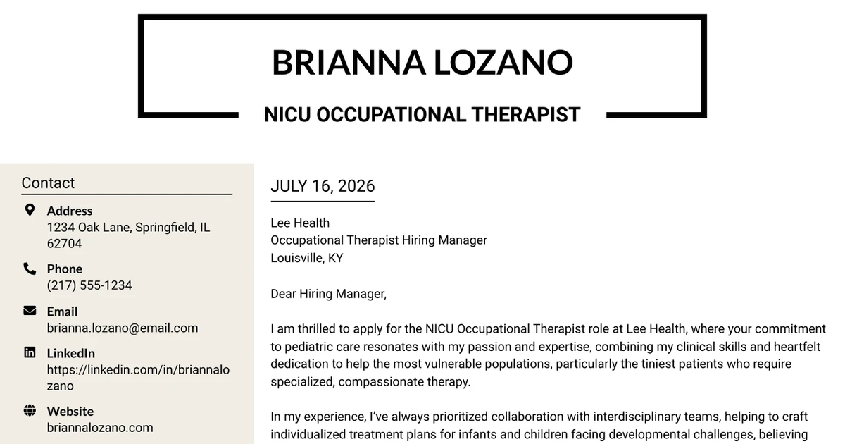 30+ NICU Occupational Therapist Cover Letter Templates with Example 2026