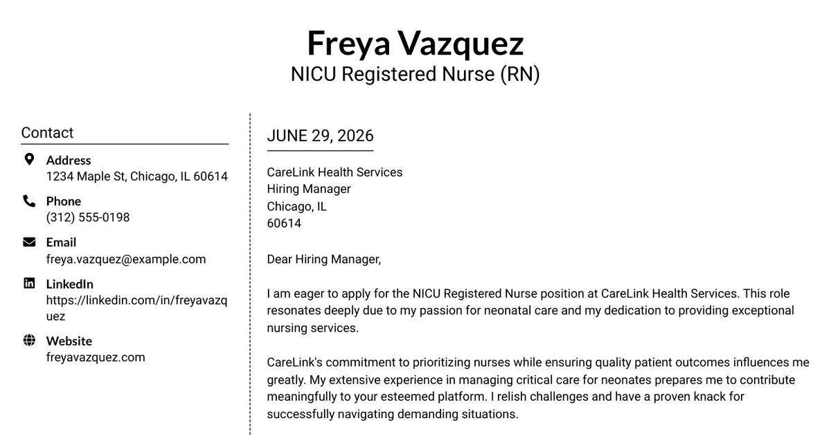 30+ NICU Registered Nurse (RN) Cover Letter Templates with Example 2026