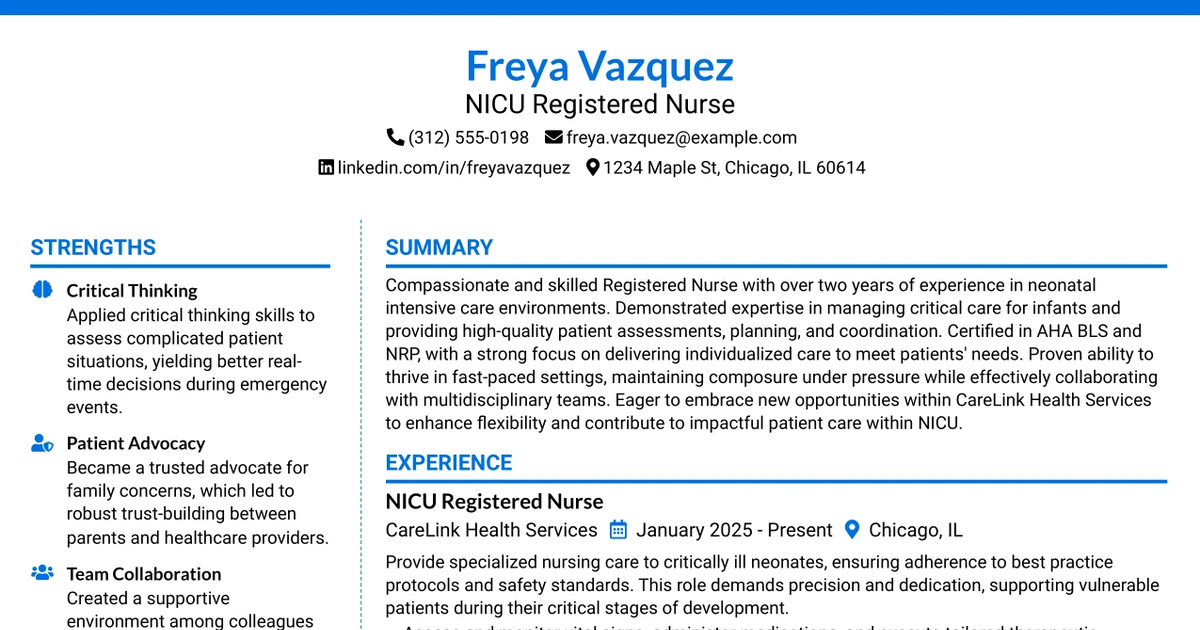 33 NICU Registered Nurse (RN) Resume Templates with Example 2026 (ATS-Optimized)