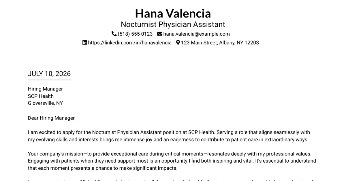 30+ Nocturnist Physician Assistant Cover Letter Templates with Example 2026