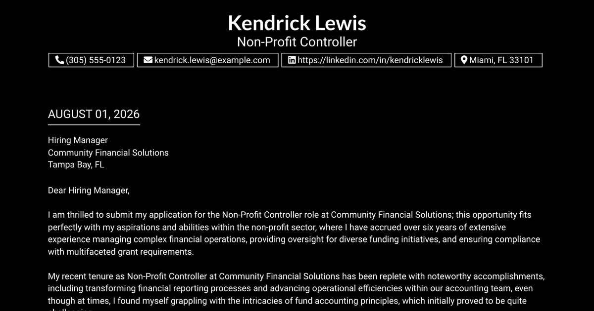30+ Non-Profit Controller Cover Letter Templates with Example 2026