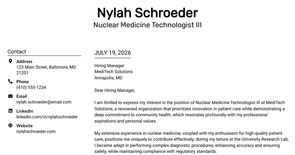 30+ Nuclear Medicine Technologist III Cover Letter Templates with Example 2026