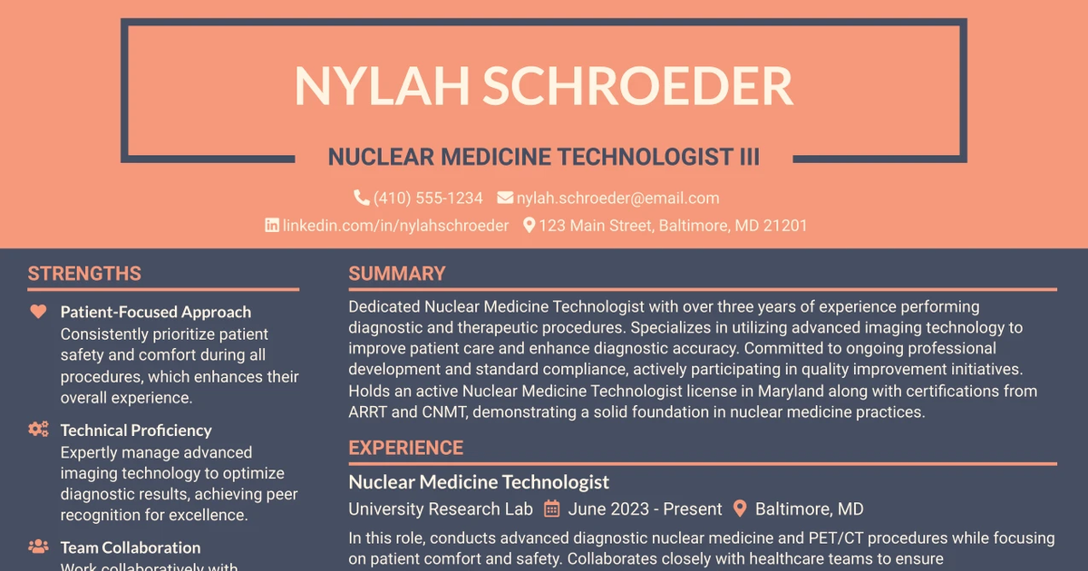 33 Nuclear Medicine Technologist III Resume Templates with Example 2026 (ATS-Optimized)