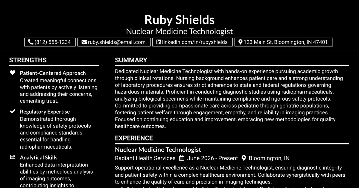 33 Nuclear Medicine Technologist Resume Templates with Example 2026 (ATS-Optimized)