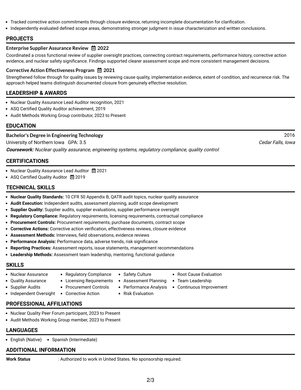 Resume Example Page 2