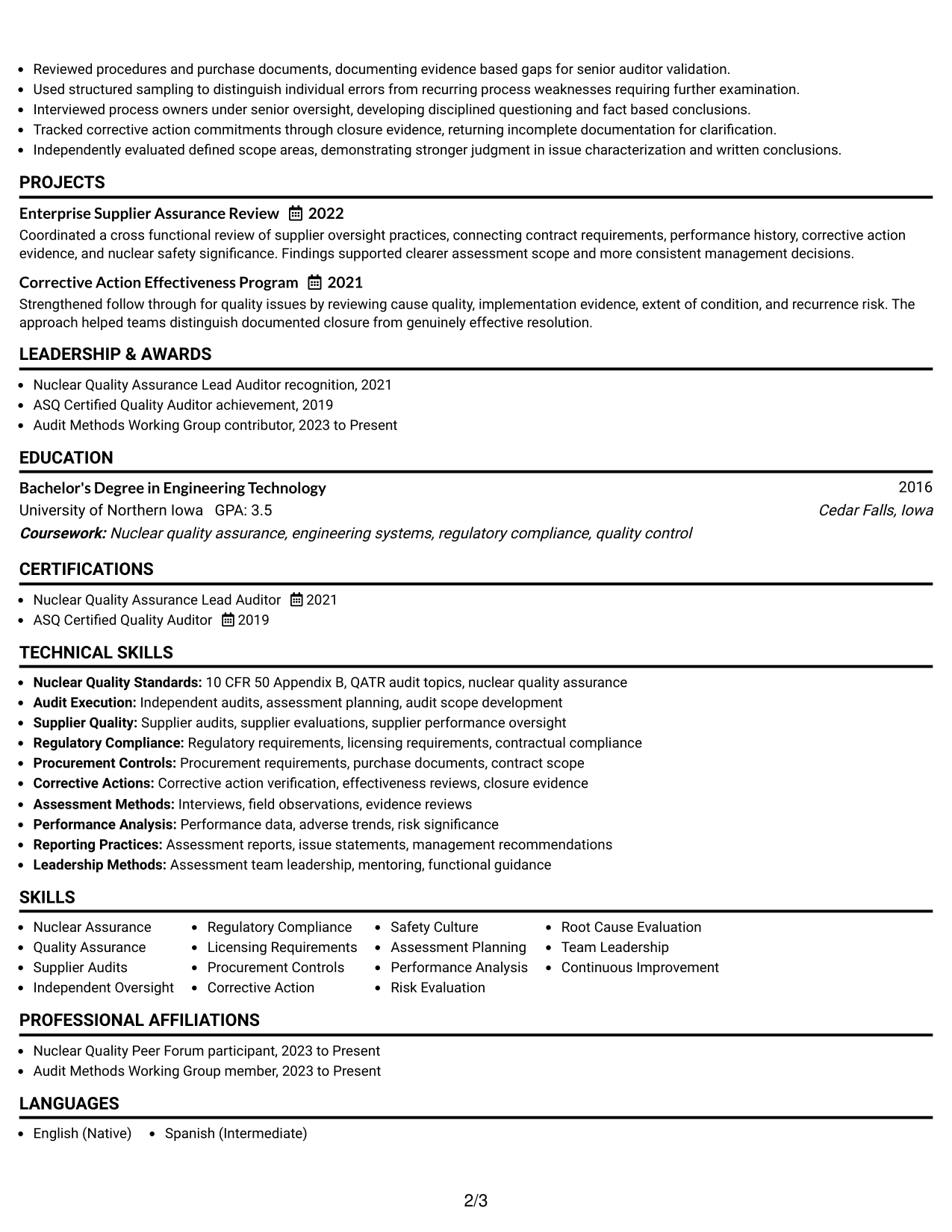 Resume Example Page 2