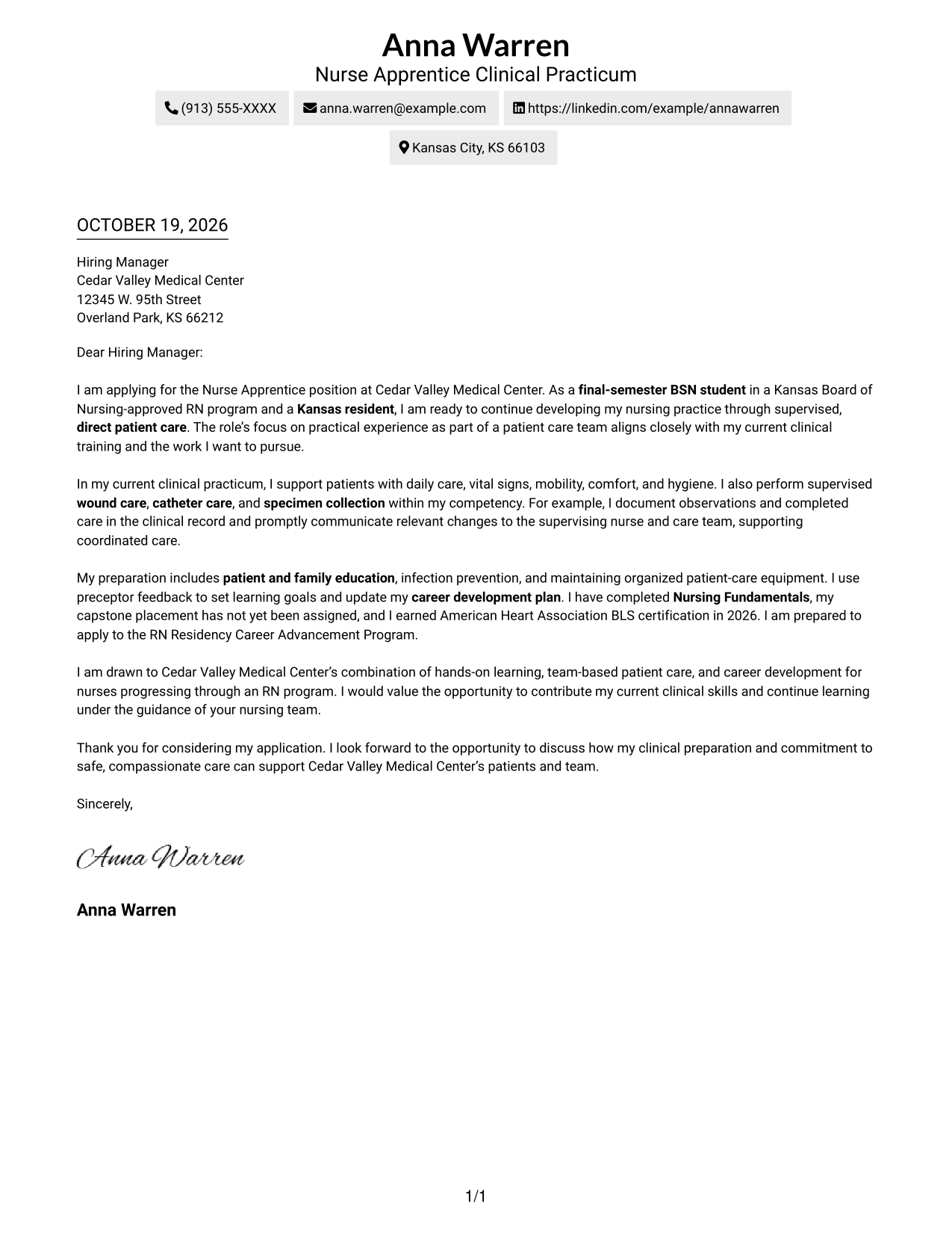 Cover letter example — page 1