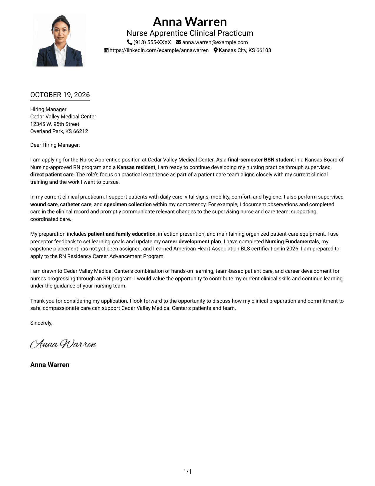 Cover letter example — page 1
