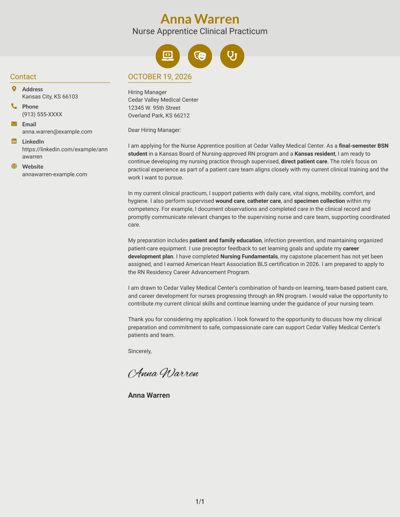 Cover letter example — page 1