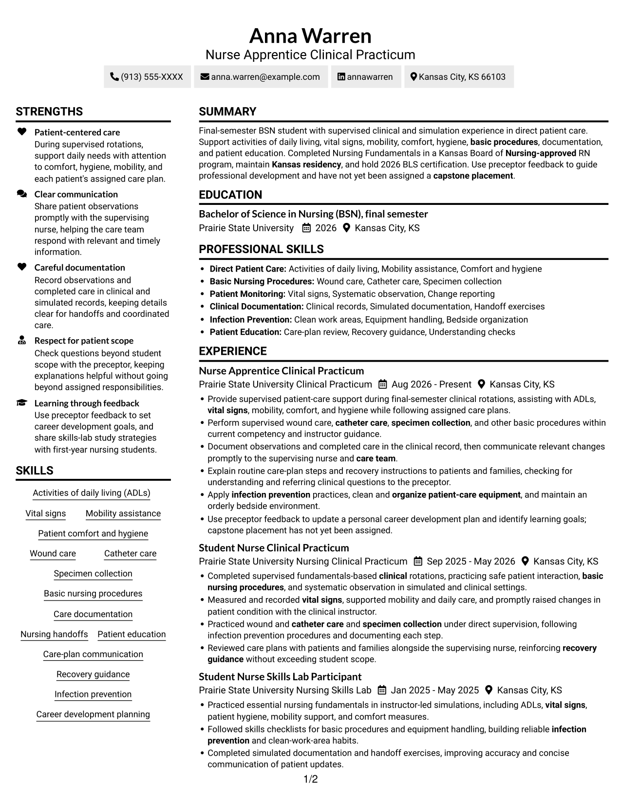 Resume example — page 1