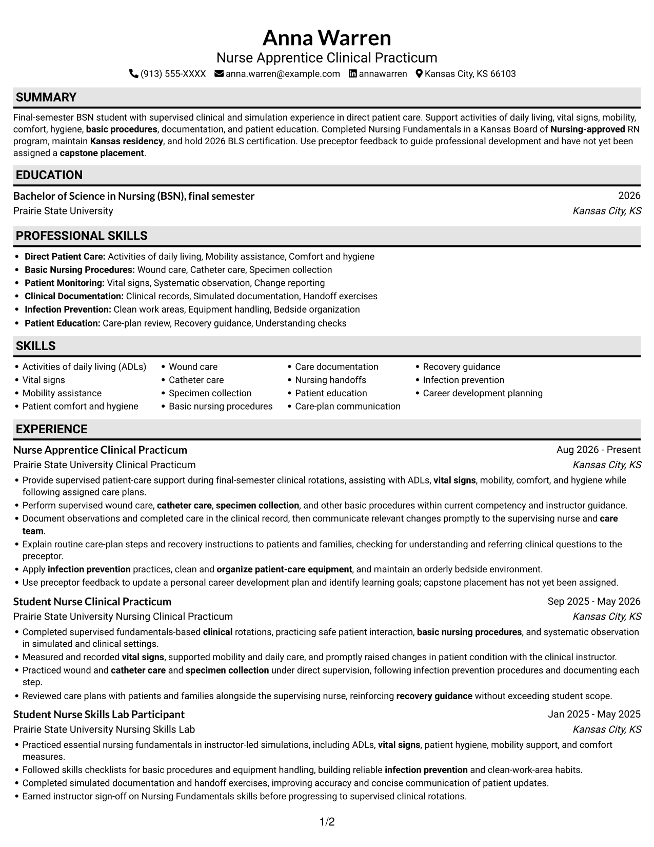 Resume example — page 1