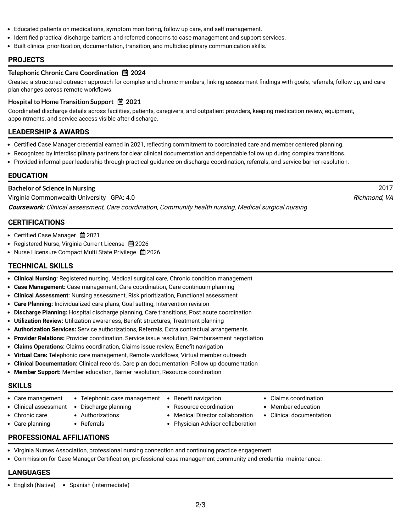 Resume Example Page 2