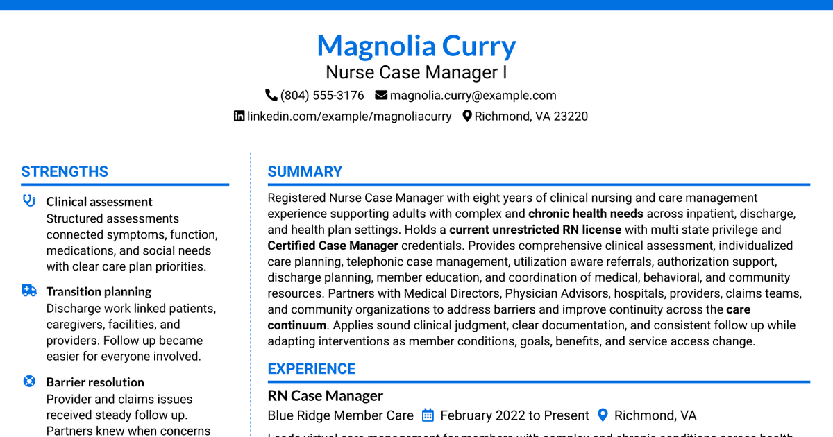 7 Nurse Case Manager I Resume Templates with Example